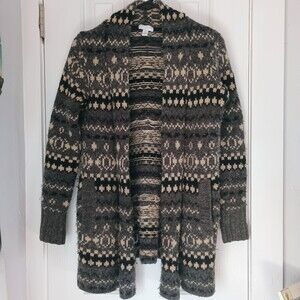 Charter Club Grey Cardigan Womens Small Petite Cute Stripe Woven Sweater
